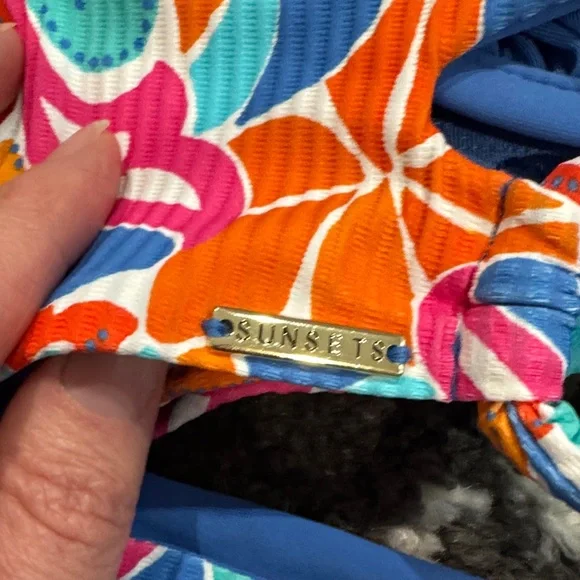 Women’s sunsets festive floral ribbed Elsie top capri bottom bikini 34 G M - Picture 6 of 9